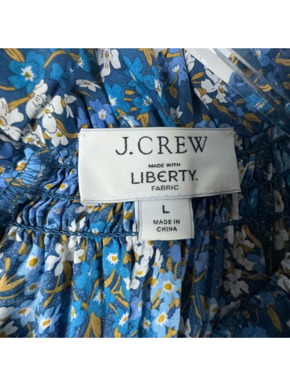 J. Crew Dress Size Large Blue Maxi Floral Print 100% Cotton Smocked Puff Sleeve - Picture 6 of 11